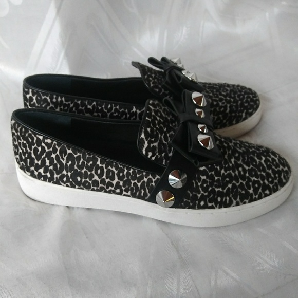 black and white leopard slip on sneakers